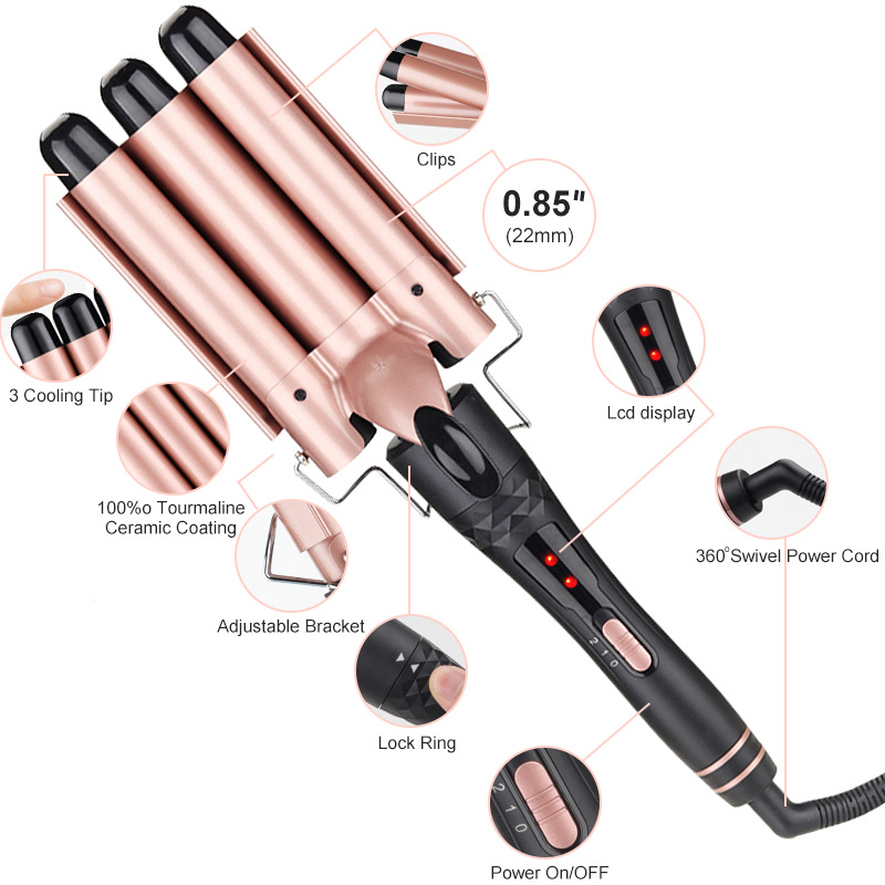 Hair Curling Wand - 5-in-1 verwisselbare krultang krulset met LCD